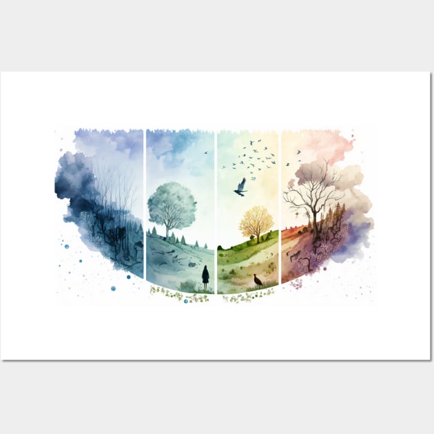 Landscape Seasons In Watercolor Wall Art by LetsGetInspired